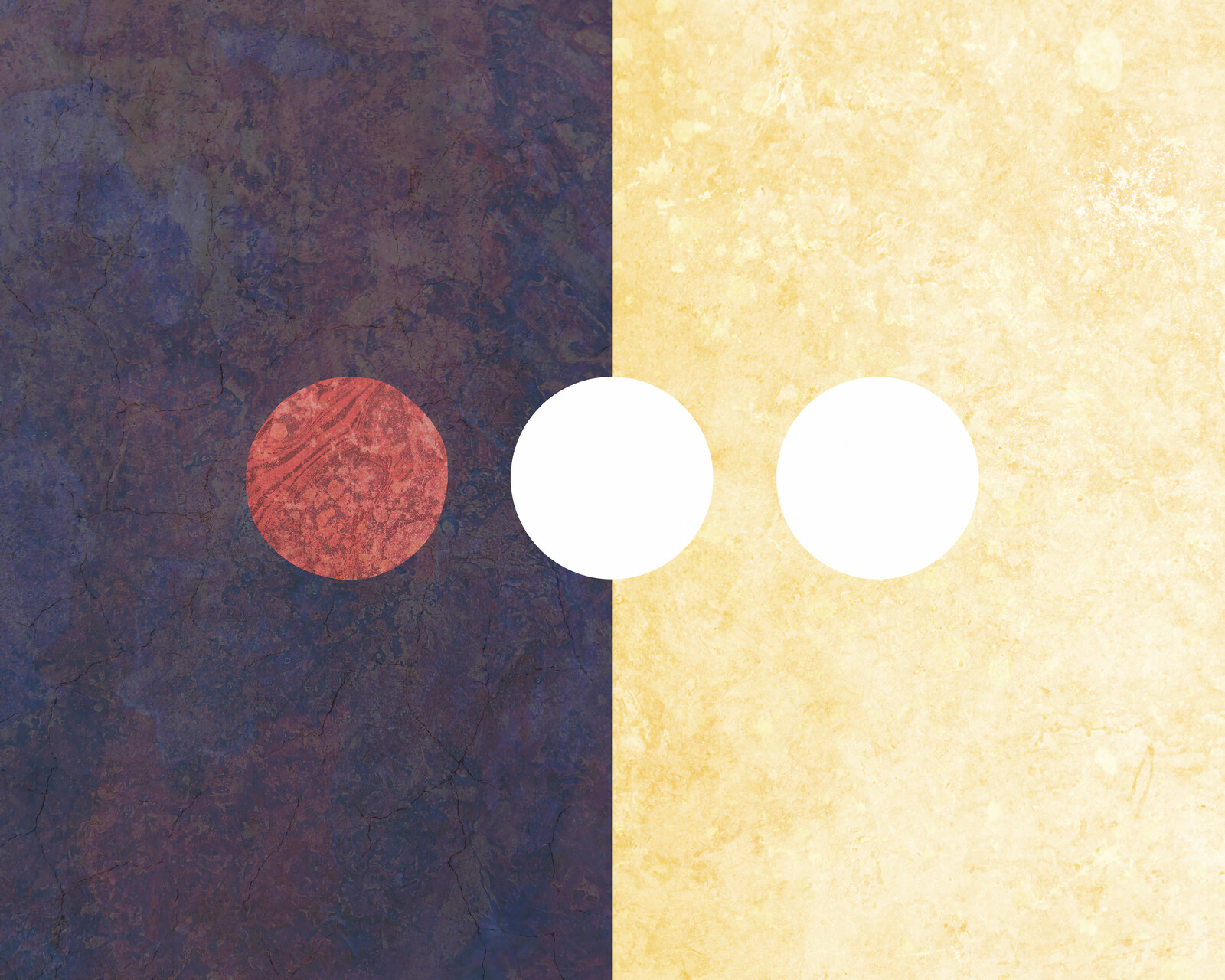From left: a red circle, a white circle, and a white circle.
