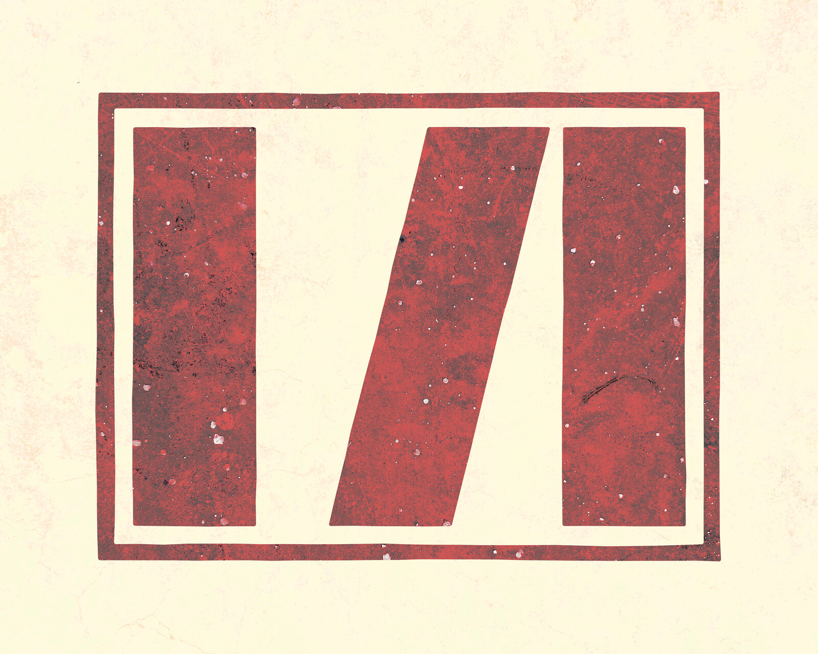 At left, a tall red vertical rectangle; in the middle, a red parallelogram leaning right; at right, another tall red vertical rectangle.