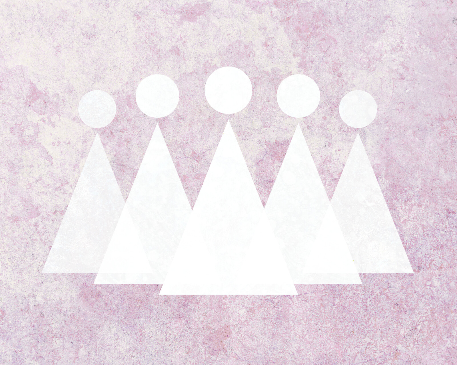 Five white circle-and-triangle figures on a light pink background.