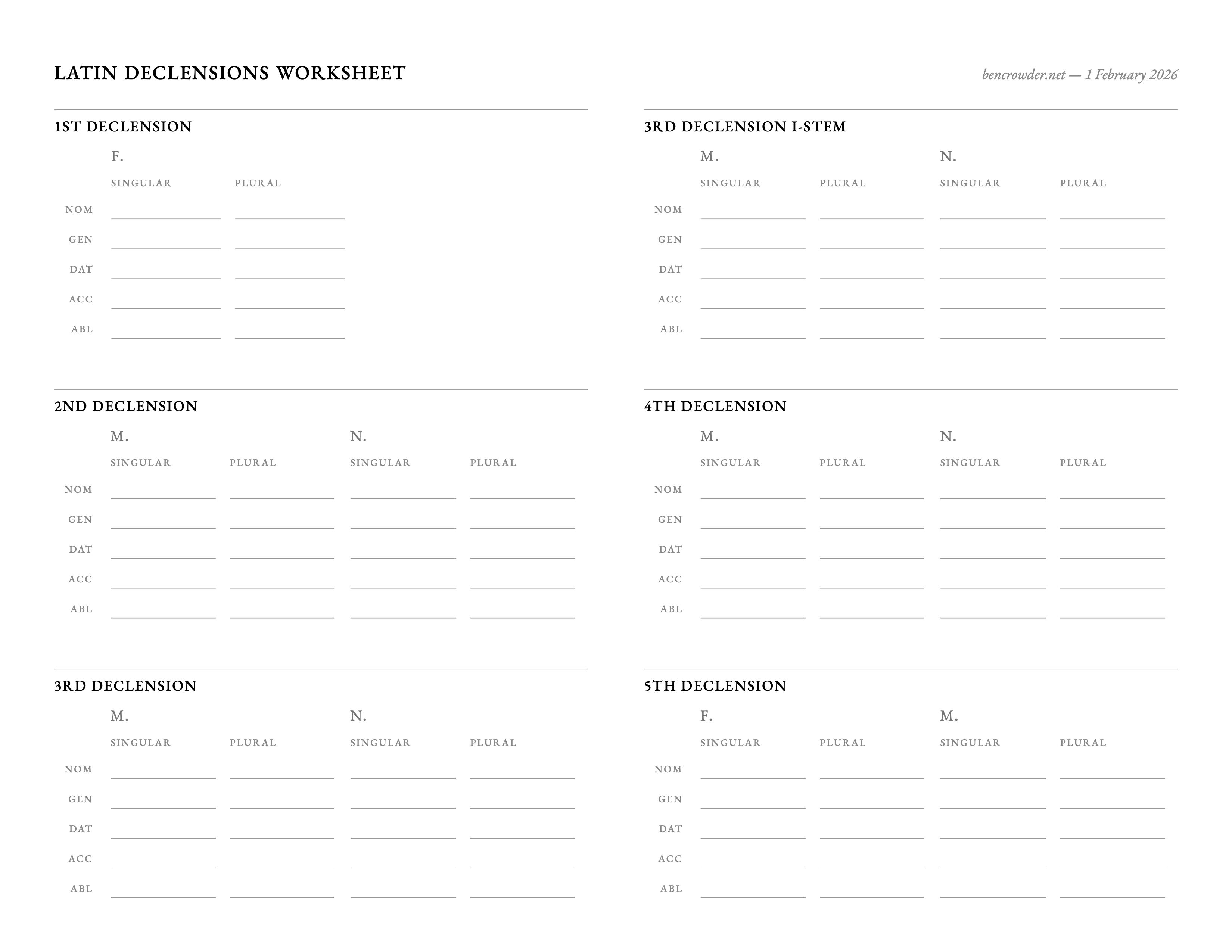 Latin declensions worksheet Latin declensions worksheet
